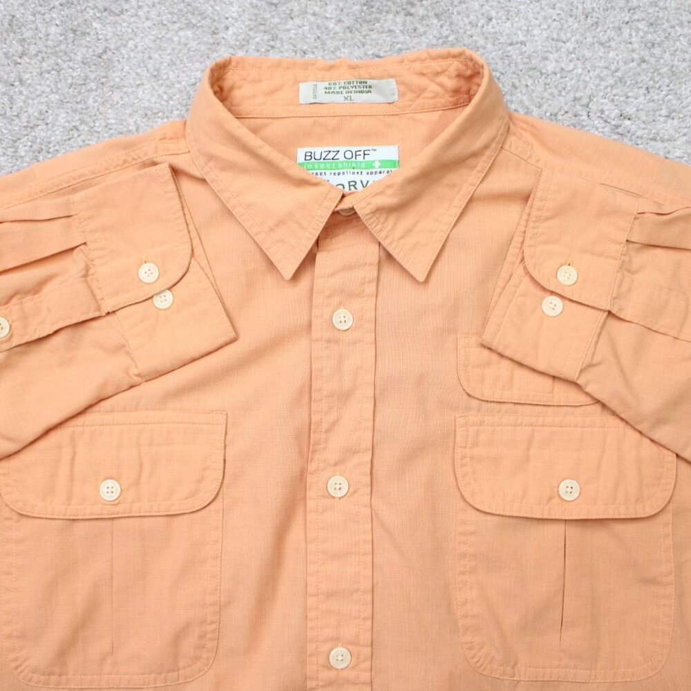 Orvis Shirt Mens XL Orange Buzz Off Insect Shield Cotton/Poly Long Sleeve Button